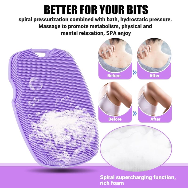 canroom Silicone Body Scrubber - Anti Zinc Infused-Highly Elastic Bristles Exfoliating Body Scrubber for Shower Body,Cellulite Reduction,Blood Circulation - Purple - Image 3